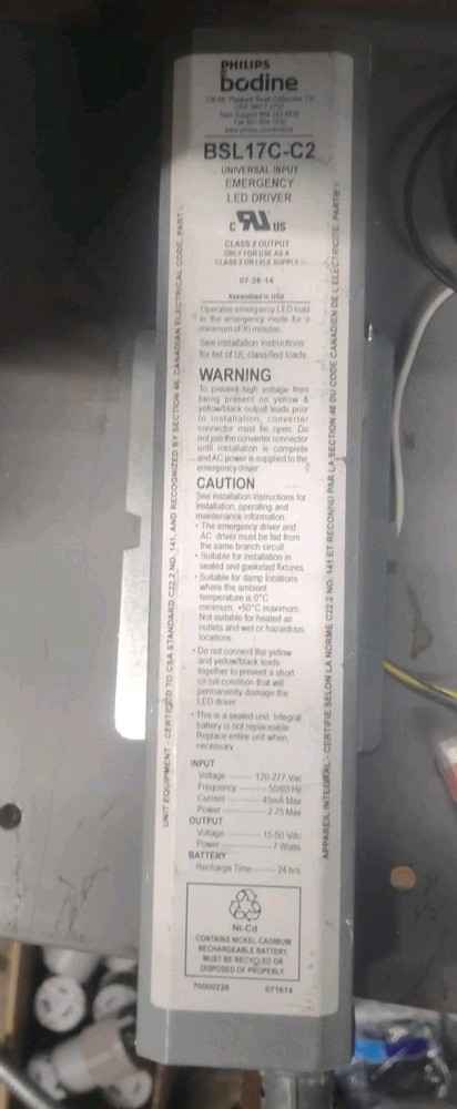 Bodine BSL17C-C2 Type 1 Emergency LED Driver. Preowned