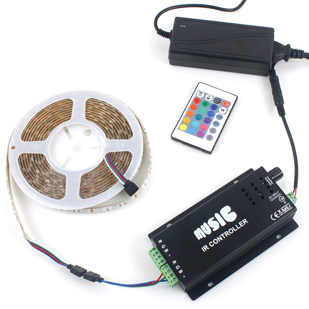 RGB 4-PIN LED Controller, DC12-24V LED Light Strips Controller, 24-Keys IR Wi...