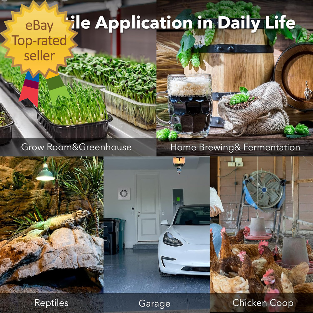 Digital Cooling Thermostat Controller Temperature Controlled Outlet for Attic Fa