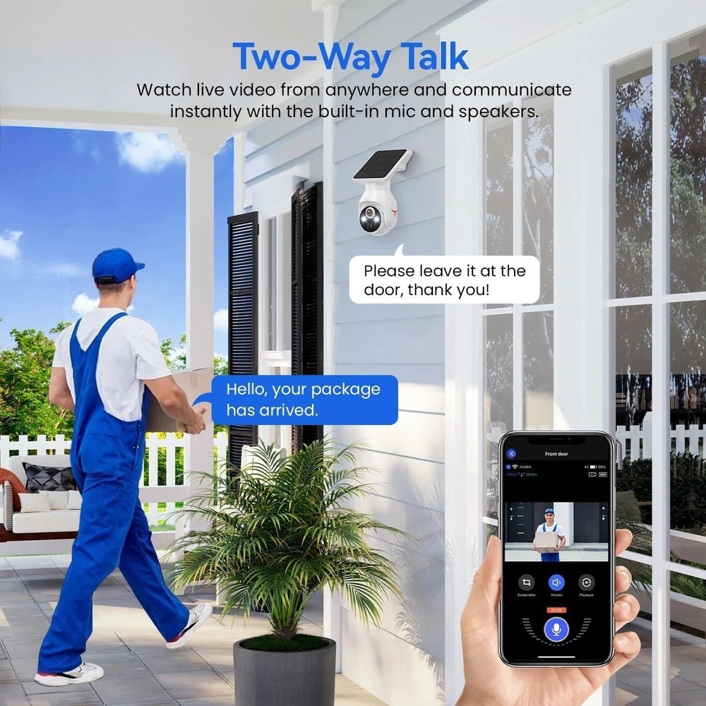 Solar Panel Powered Security Camera 1080p WiFi Camera with Night Vision Motion