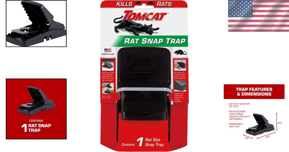 Effective Rat Snap Trap - Indoor & Outdoor Use - Easy Setup & Reusable Design