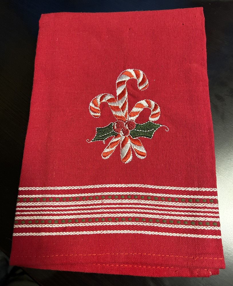 Candy Canes on red dish towel