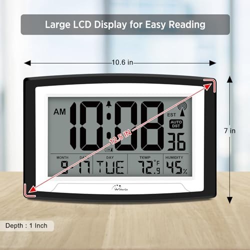 Atomic Clock with Indoor Temperature & Humidity - 12.5" Self-Setting Digital Wal