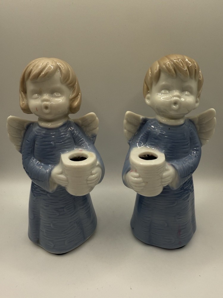 Angels With Blue Robes Candle Holders
