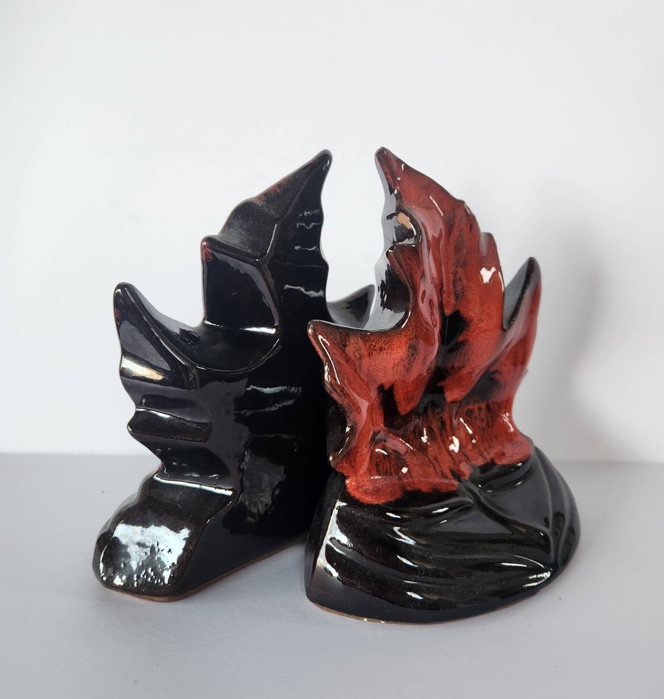 RED FLAME Ceramic Bookends, Pair