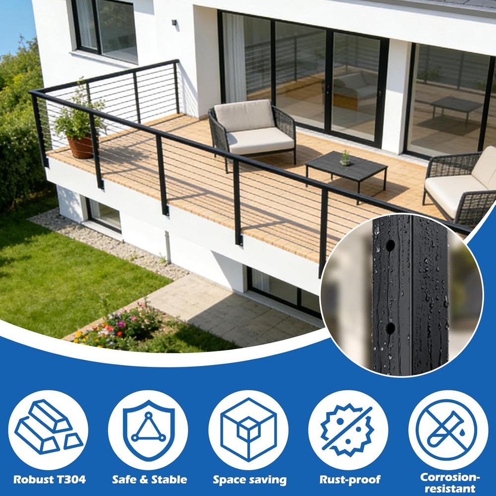 36" Side Mount Railing Post Kit with Stainless Steel Cable - 12-20Ft, 4 Pack