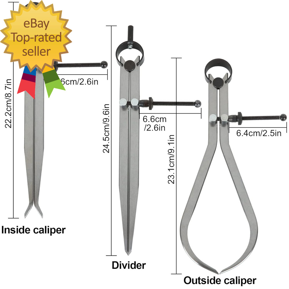 3 Piece Spring Caliper/Divider Set, 8 Inches inside Spring outside Divider