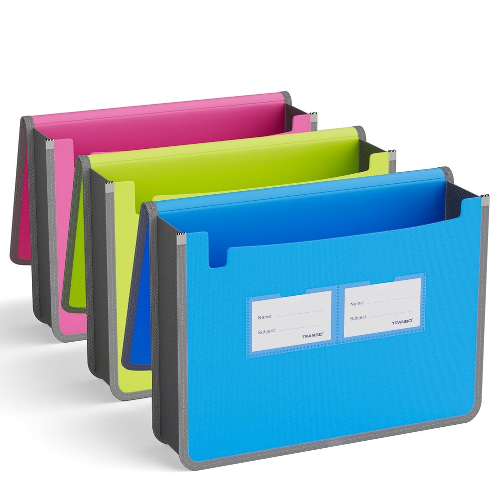 3 Pack Expanding File Folder Organizer Poly Pockets A4/Letter Size, Plastic E...