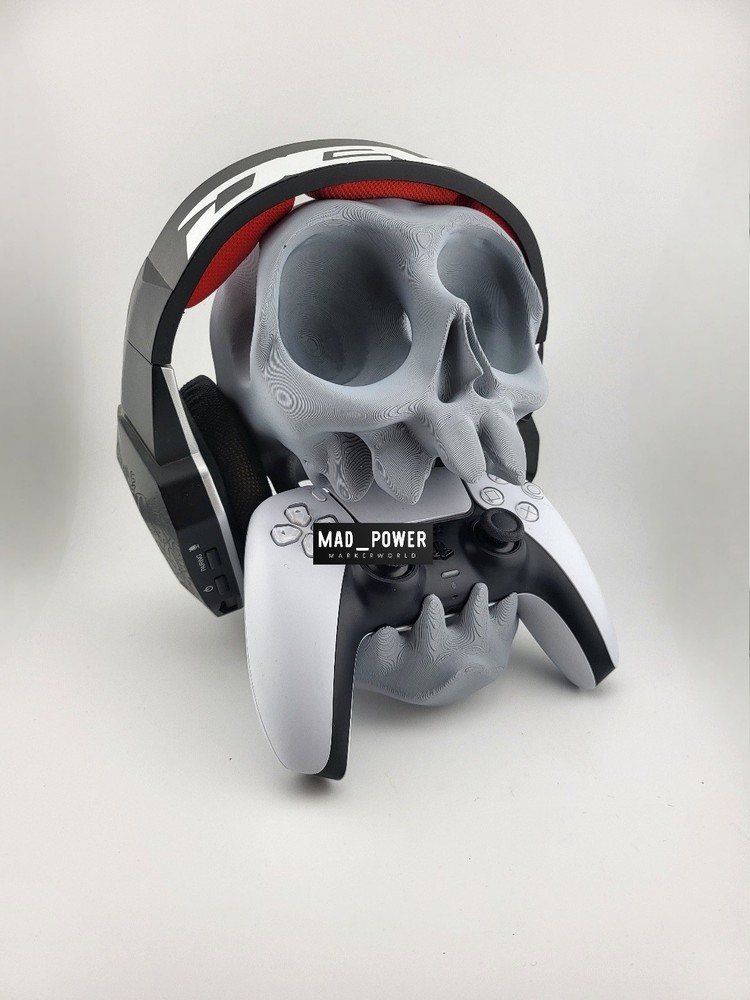 PS5 Controller Stand and headset Holder Unique 3D Printed Skull- Gaming Display