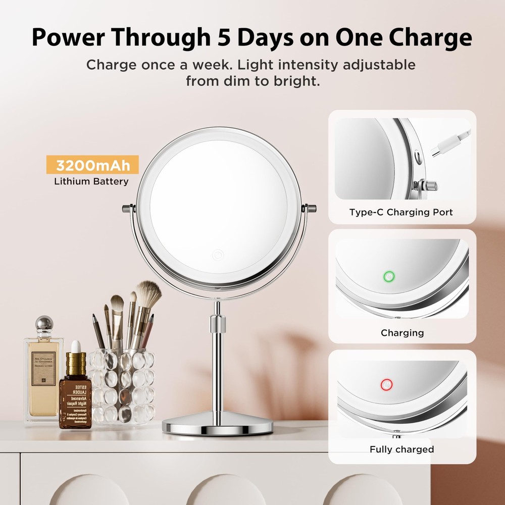 Makeup Mirror, 1X/30X Double Sided Magnifying Mirror/Switch with 3 Colors, 32...