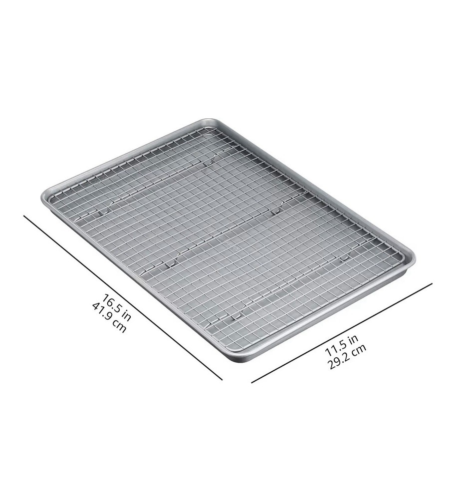 Amazon Basics Ceramic Nonstick Baking Sheets & Cooling Rack Set, 2-Pack, Gray