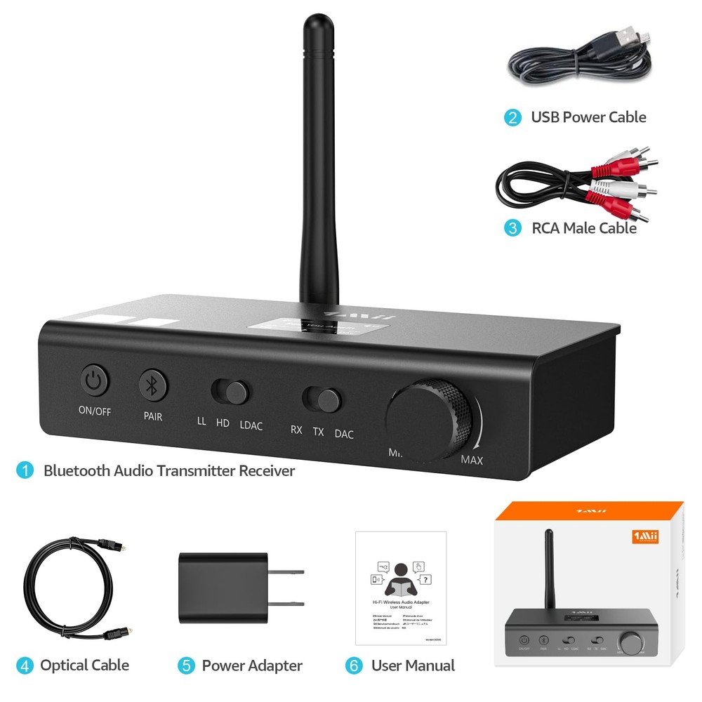 DS700 HiFi Bluetooth Audio Transmitter Receiver for TV, Long Range Wireless A...