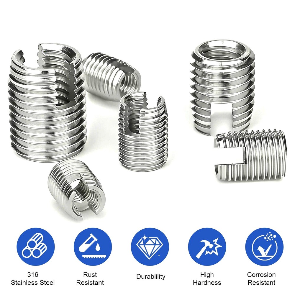 50PCS Self-Tapping Thread Inserts Set M3 to M16 Stainless Steel For Workshop Use
