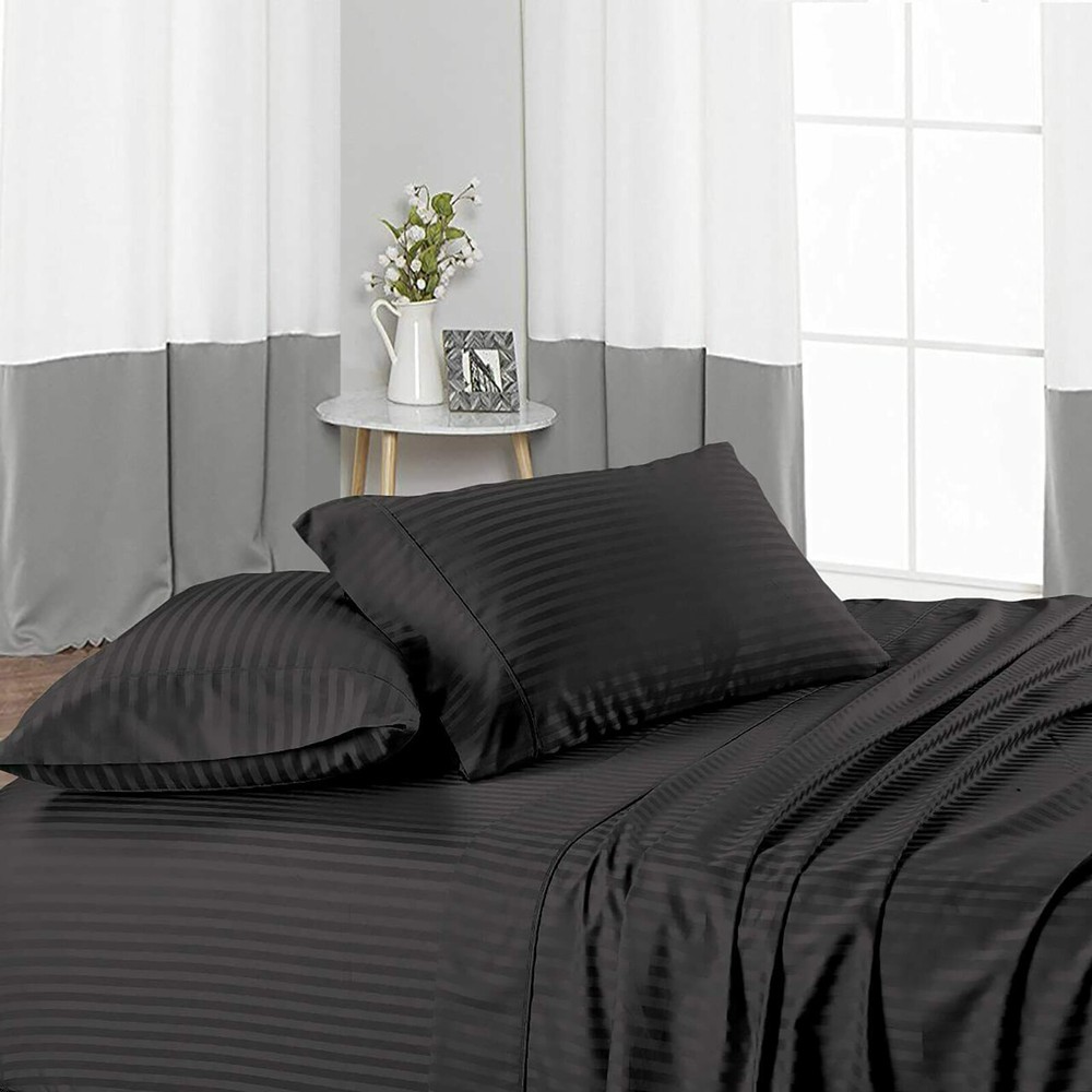 Branded Bedding Sheets Egyptian Cotton US Sizes Select Pocket Gray Stripes