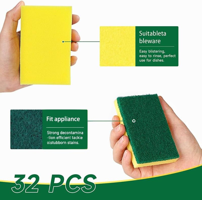 32 Pack Heavy Duty Scrub Sponges Compressed Non Scratch Kitchen Cleaning