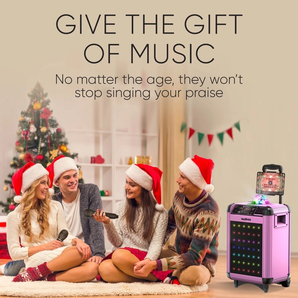 Portable Karaoke Machine Microphones Speaker Disco Ball Bluetooth Singing System