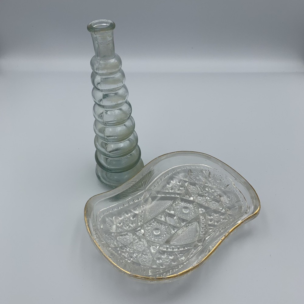 Clear Bud Base And Gold Trimmed Candy Dish