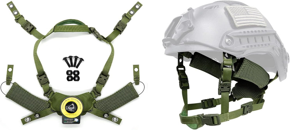 Tactical Helmet Chin Strap Adjustable Dial 4 Points Suspension System with Bolts