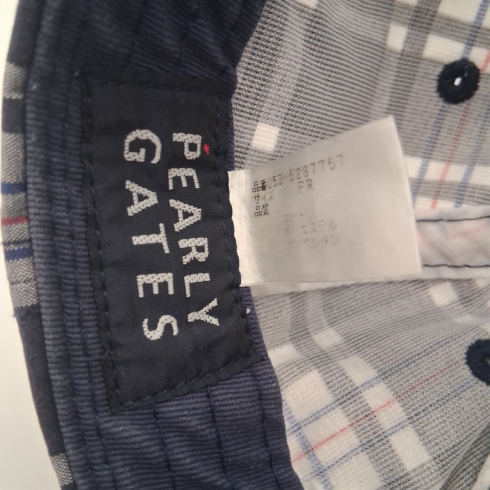 Pearly Gates Golf Hat Cap Strap Back Plaid Gray White Blue Red Script Shield 89