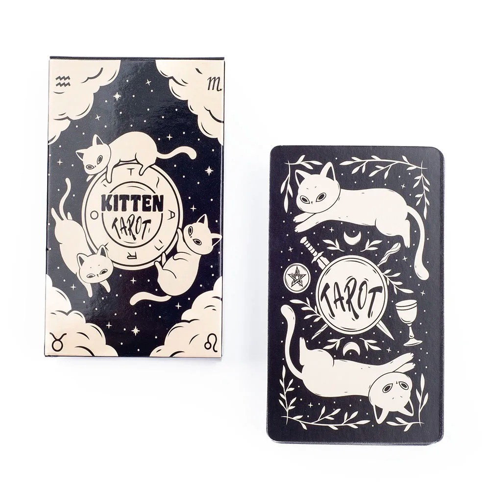 Kitten Tarot Deck 78 Cards Cute Black White Beginner Fortune Telling Game
