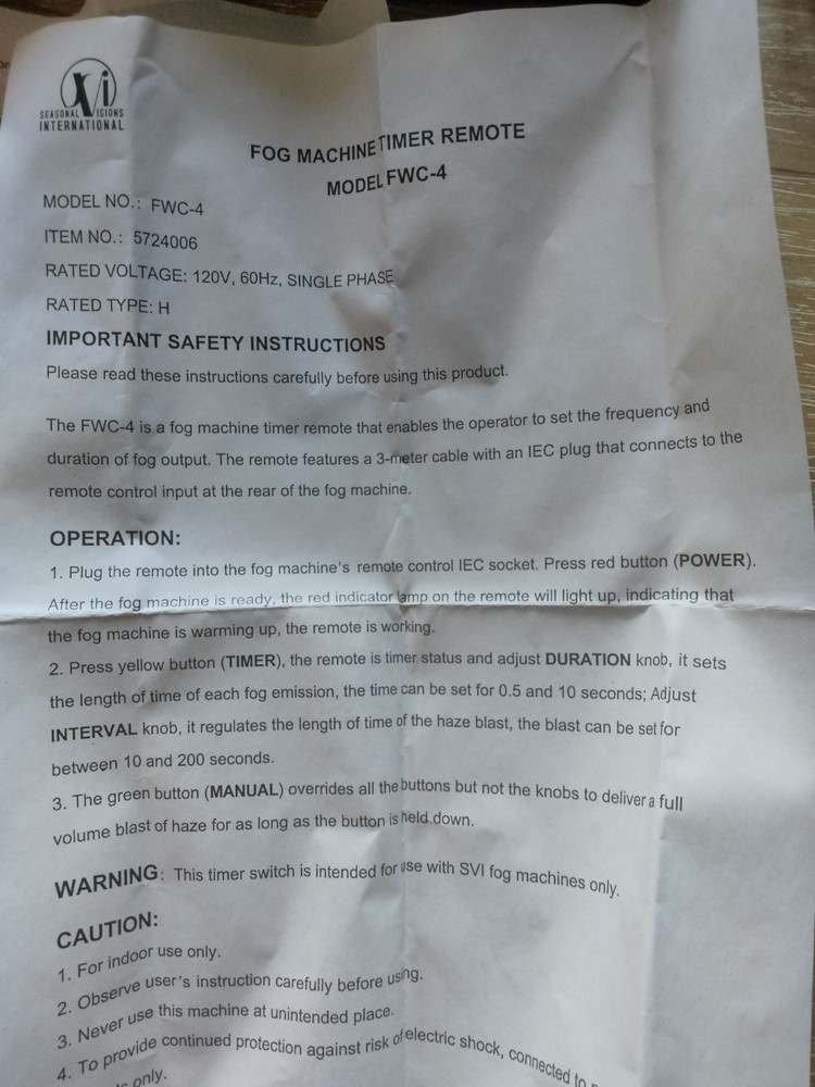 Fog Machine Timer - Manual Control Open Box AMSCAN - Pre-owned