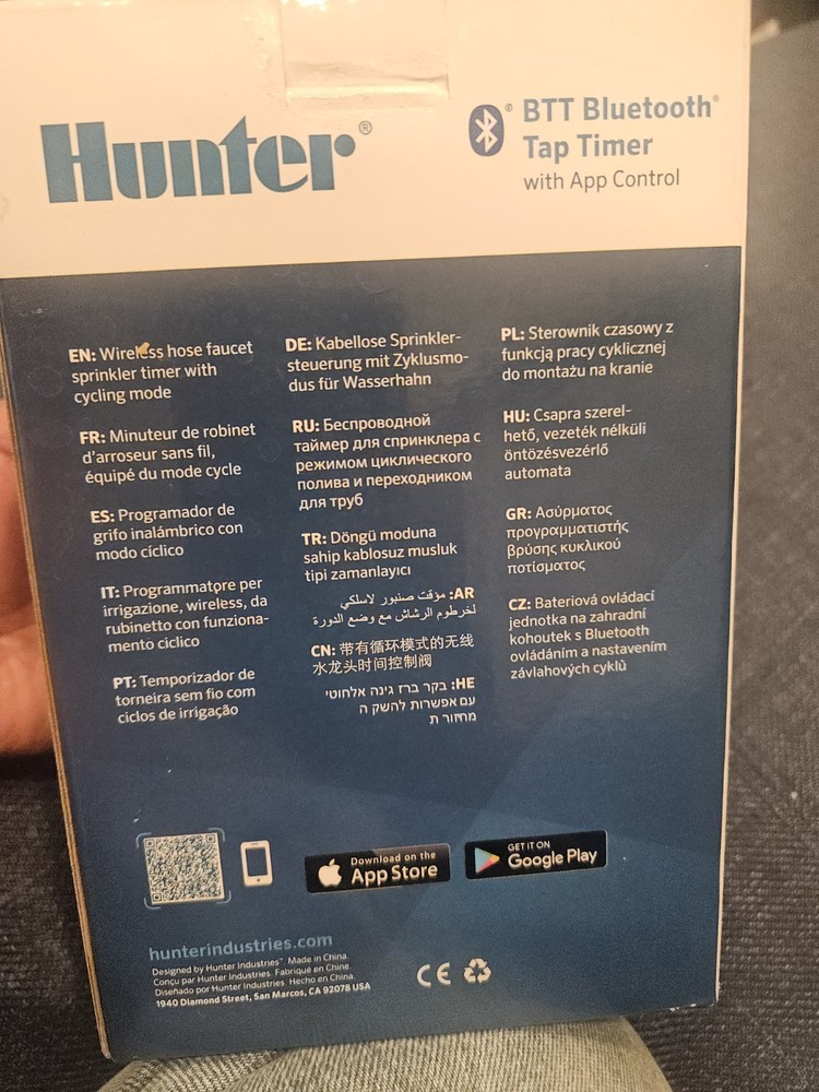 Hunter BTT-100 Single Station Battery Operated Timer Bluetooth App Control.