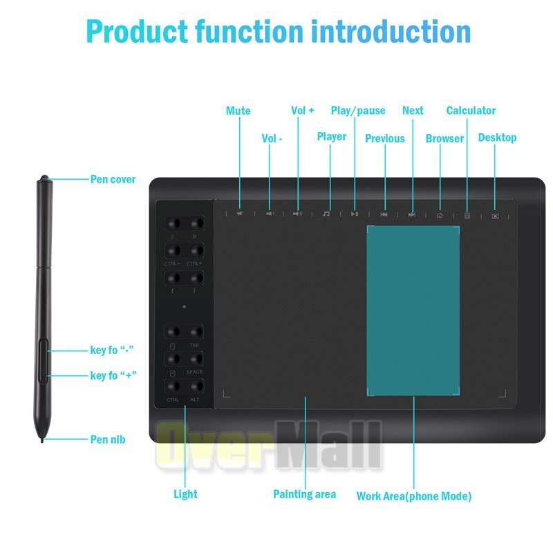 Digital Graphic Drawing Tablet with Screen Pen Display 12 Shortkey for Android