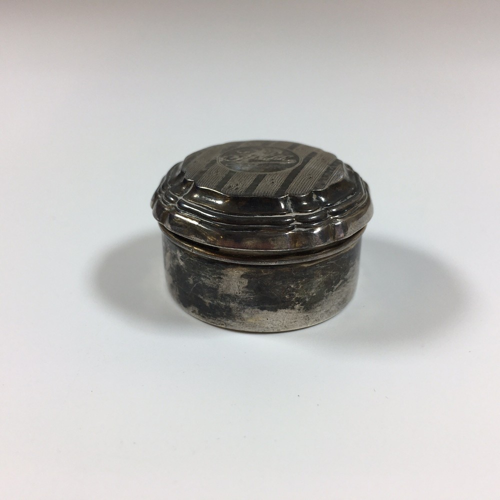 Antique German Solid Sterling Silver Pill Box “Ida” 2.5cm In Height