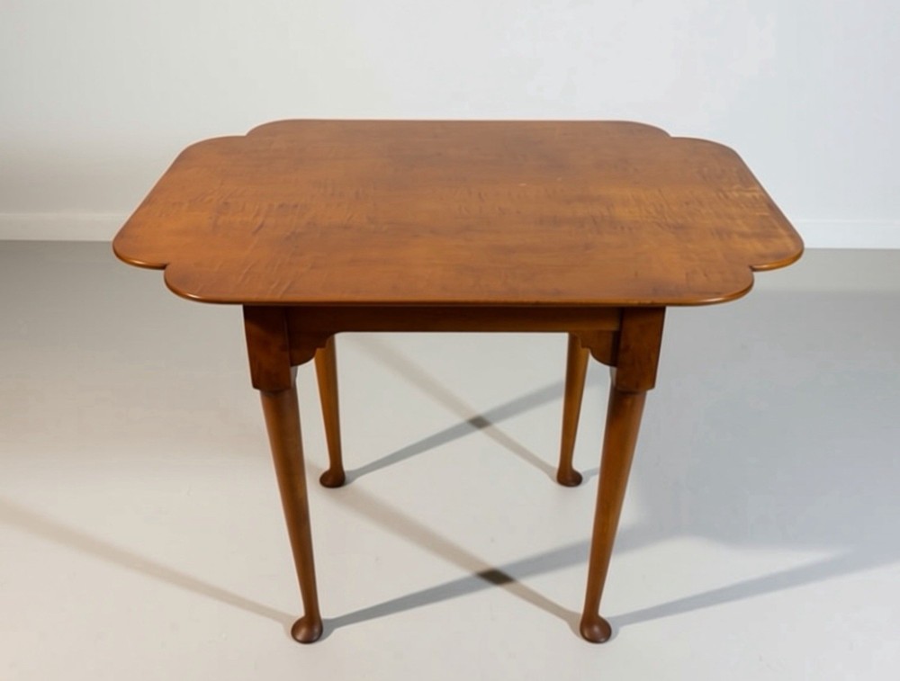 Eldred Wheeler Tiger Maple Queen Anne Tea Table Mid Century Modern