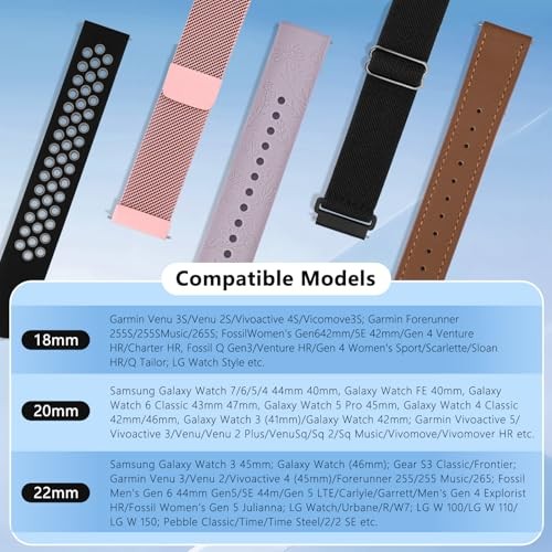 Vanjua Watch Bands Quick Release Replacement 22mm Black+NavyBlue+BlueGrey+Grey