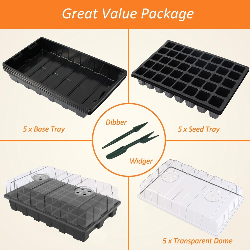 Seed Starter Tray Kits: Durable Germination Trays with Vented Domes, 200 Cells