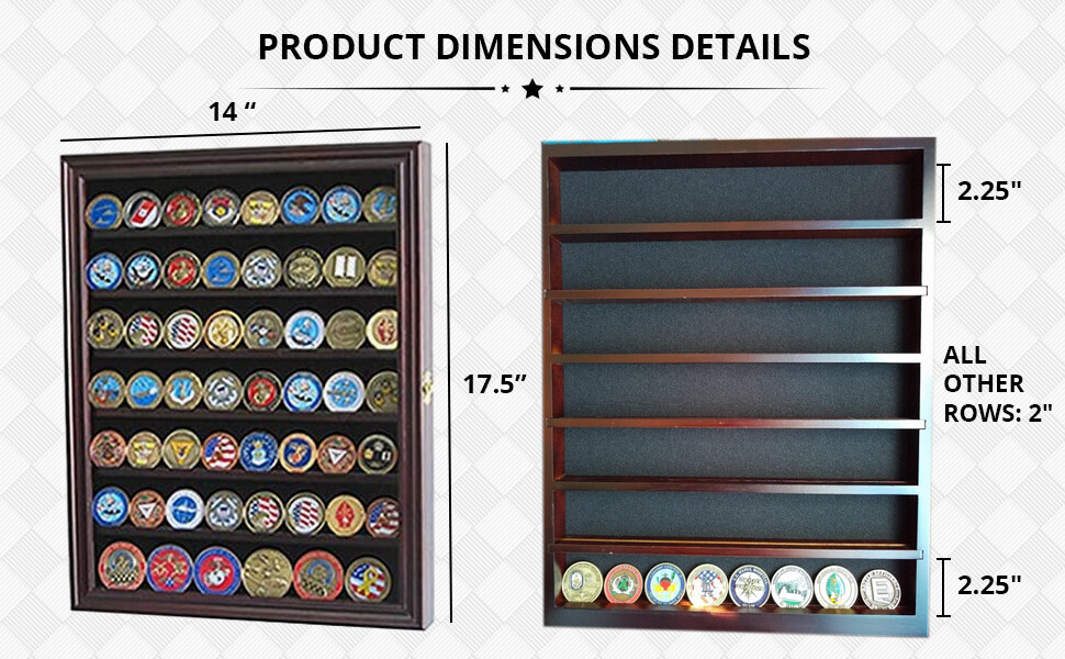 Premium Lockable Challenge Coin Display Case - Mahogany Finish, Wall Mountable