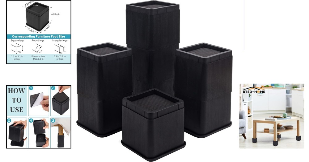 Versatile 4-Inch Heavy-Duty Bed Risers - Perfect for Enhanced Under-Bed Storage