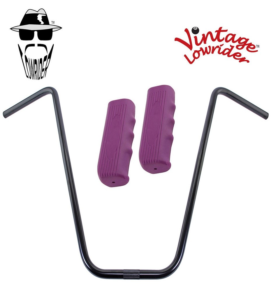 Original Lowrider 24" 22.2 D Handlebar Black Custom 120mm Grips Solid/Purple