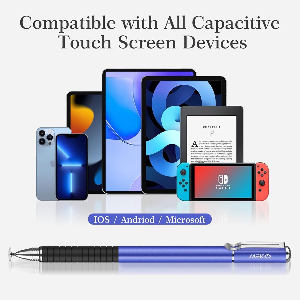 2 Pcs, 2 in 1 Precision Series, Disc MEKO Stylus Styli Bundle Black Blue