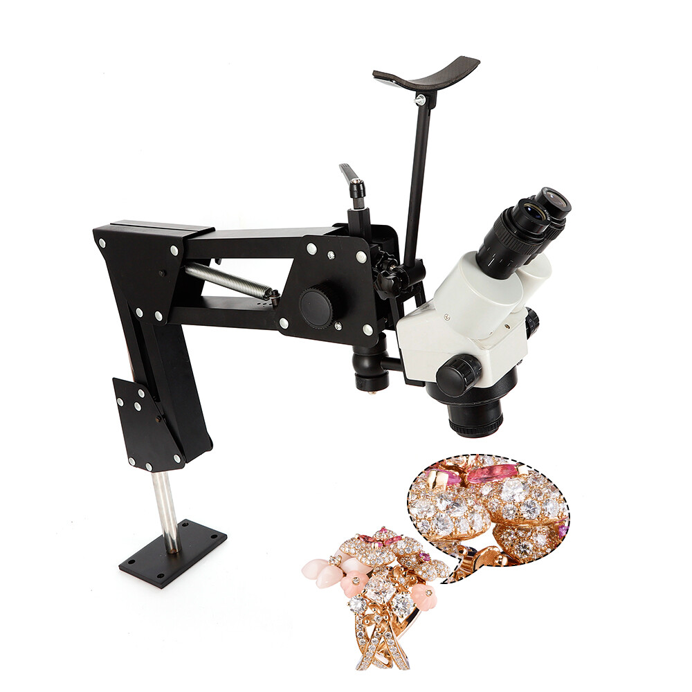 7x-45x Zoom Micro Inlaid Mirror Multi-directional Microscope+Stand Jewelry Tool