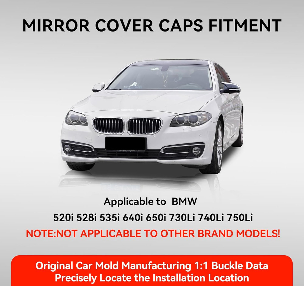 Mirror Caps for F10 - Durable Quality Glossy Black, Mirror Covers Compatible wit