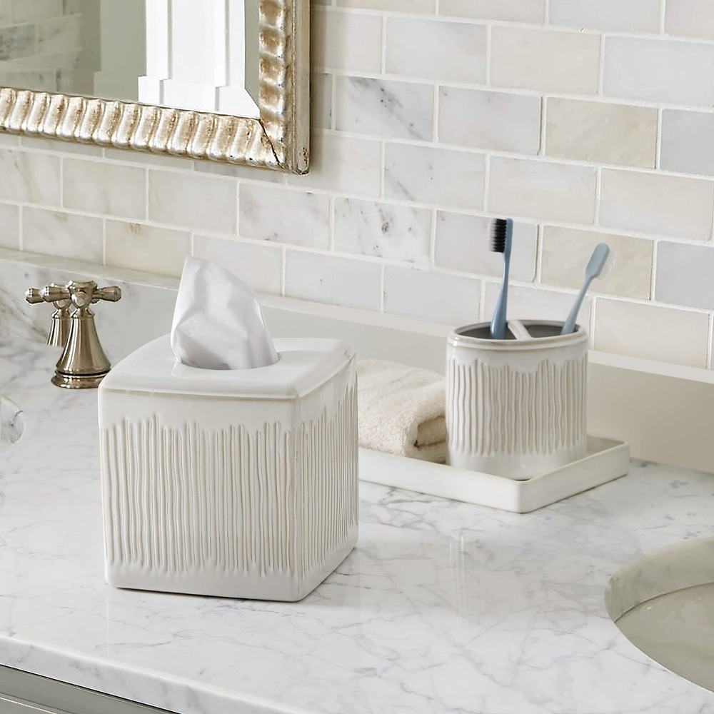 Bathroom Accessories - Ceramic Tissue Holder, Decorative Square Tissue Cover ...