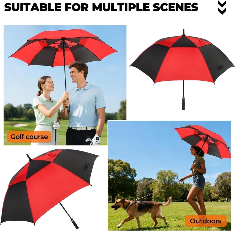 Automatic Open Golf Umbrella Large Vented Canopy Wind Resistant Rain US
