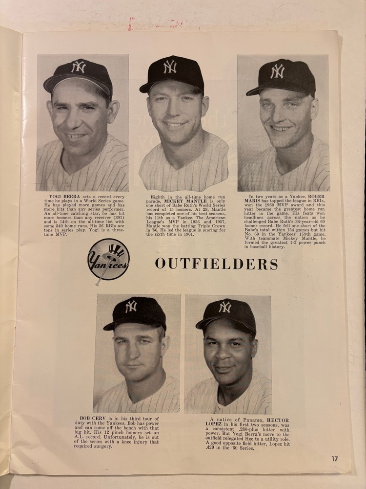 1961 NY Yankees vs Cincinnati Reds World Series Program FAIR Condition.