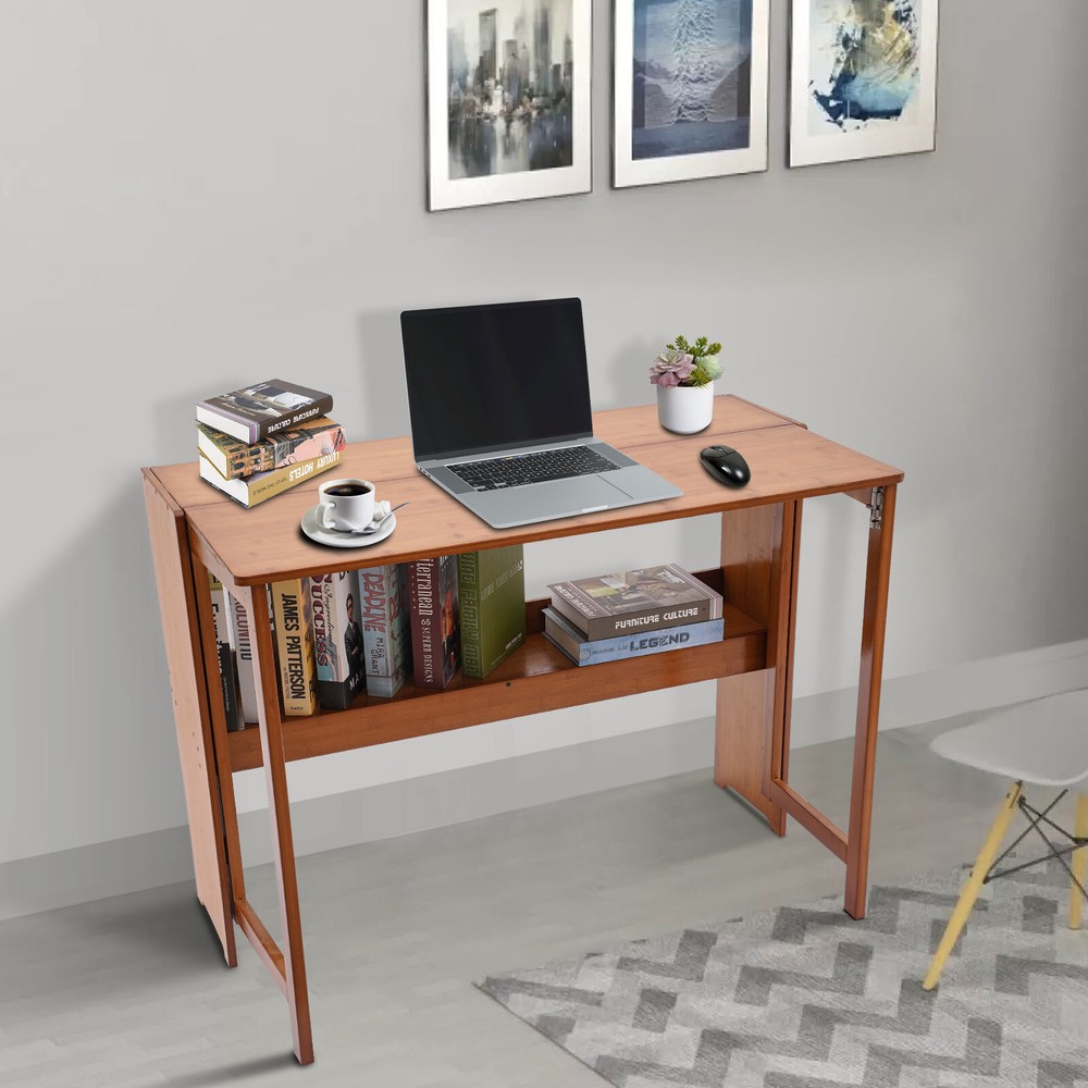 Foldable Bamboo Desk – Space-Saving Home Office Writing Workstation