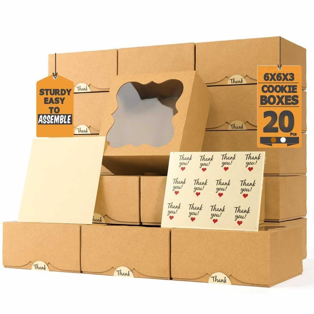 20 Pack Cookie Boxes for Gift Giving – 6X6X3 Inches Bakery Boxes with Window ...