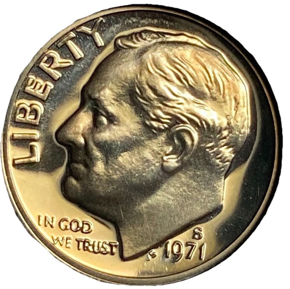 1971-S UNC Proof Type Roosevelt 10 Cent Coin.