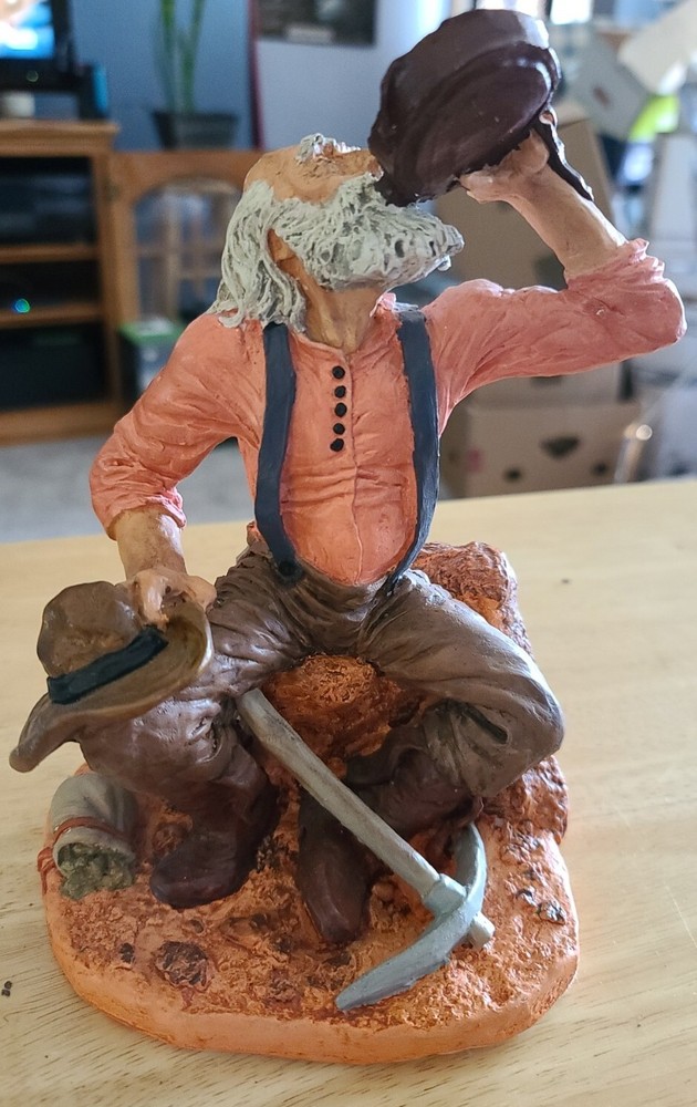Hand Painted White Plaster Old Prospector Taking A Break