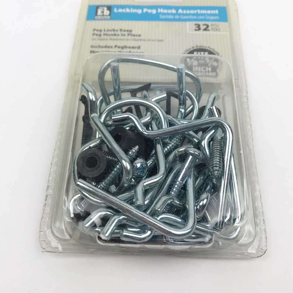 Everbilt Locking Peg Hook Assortment 1/8 & 1/4 Pegboard 32 Pcs Mounting Hardware