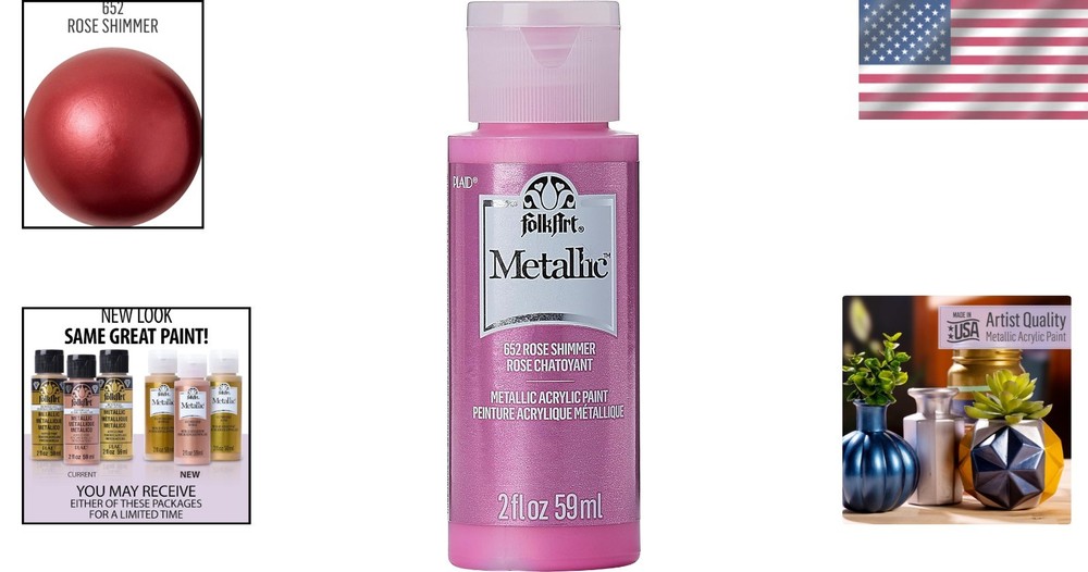 Versatile Rose Shimmer Acrylic Paint 2 Oz - Excellent Coverage & Safe for Kids