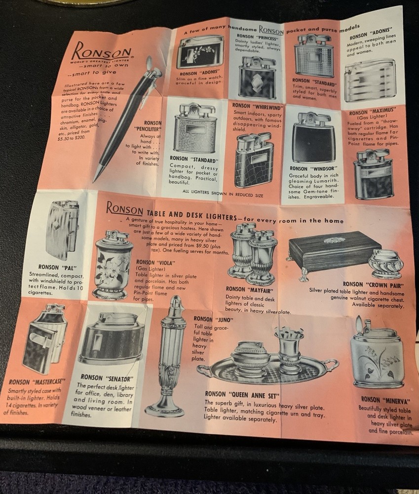 Ronson Pocket Cigarette Lighter Instruction Booklet.
