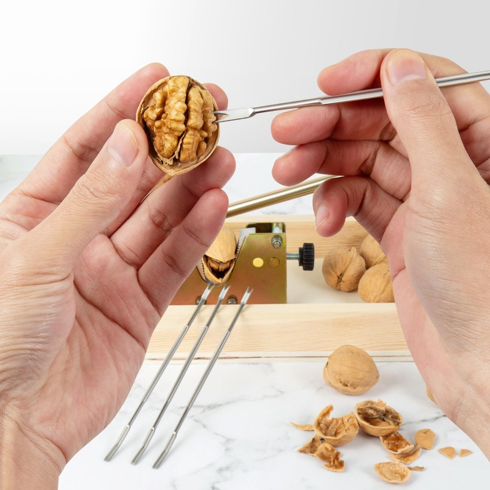 NutCracker Tool Heavy Duty Nut Cracker with Wooden Base Adjustable Nut Tongs ...