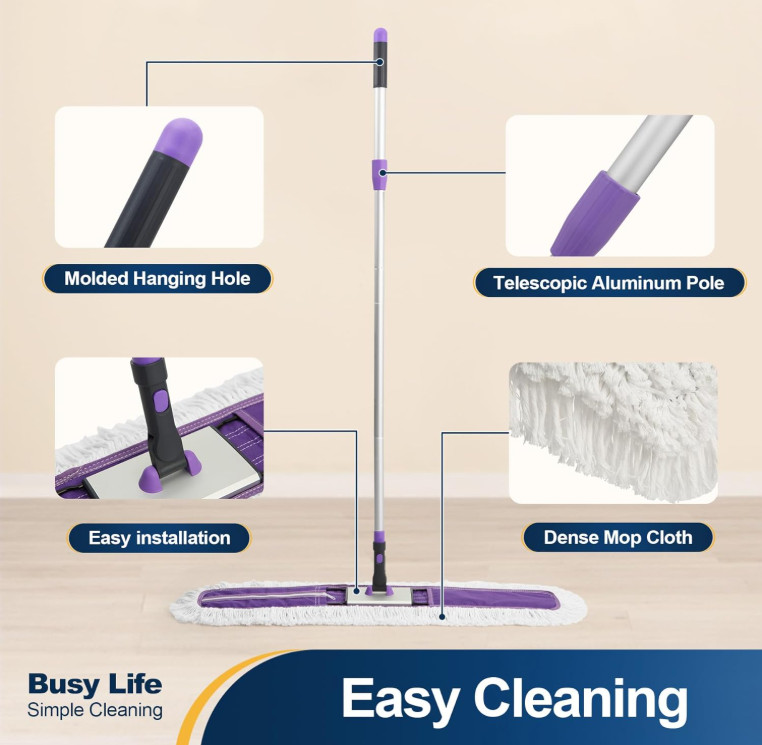 36" Commercial Dust Mop, 59" Handle, 2 Pads