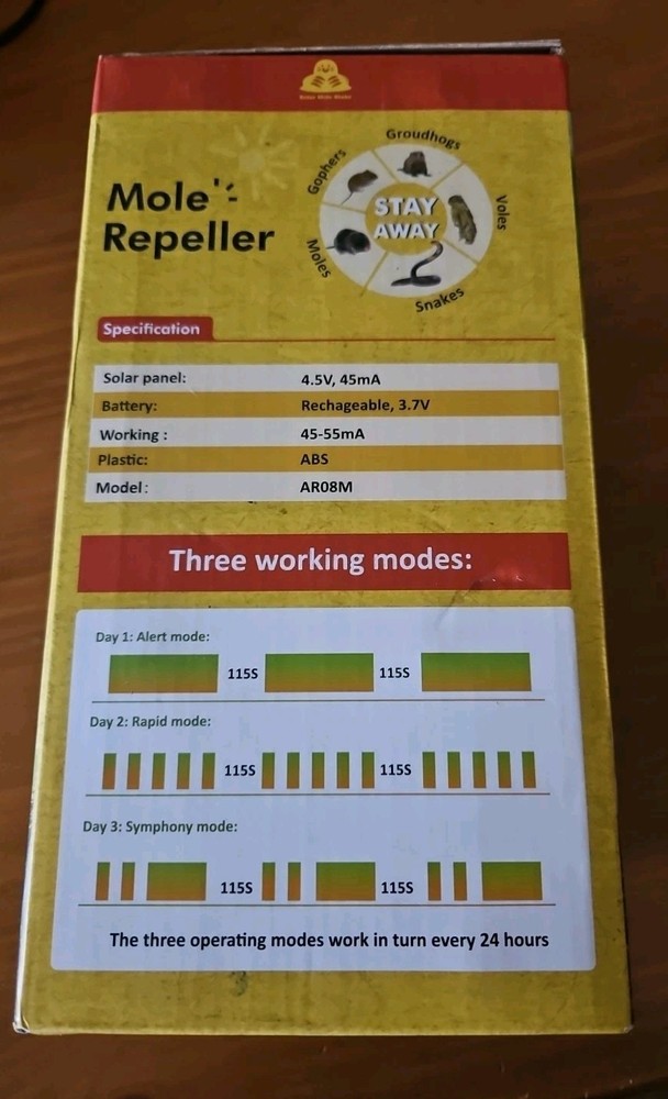 Solar Powered 8 Pack Mole Repellent. NIB